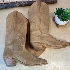Acme | Vintage Suede Cowboy Western Boots Womens Size 8M Pattern  Tan USA